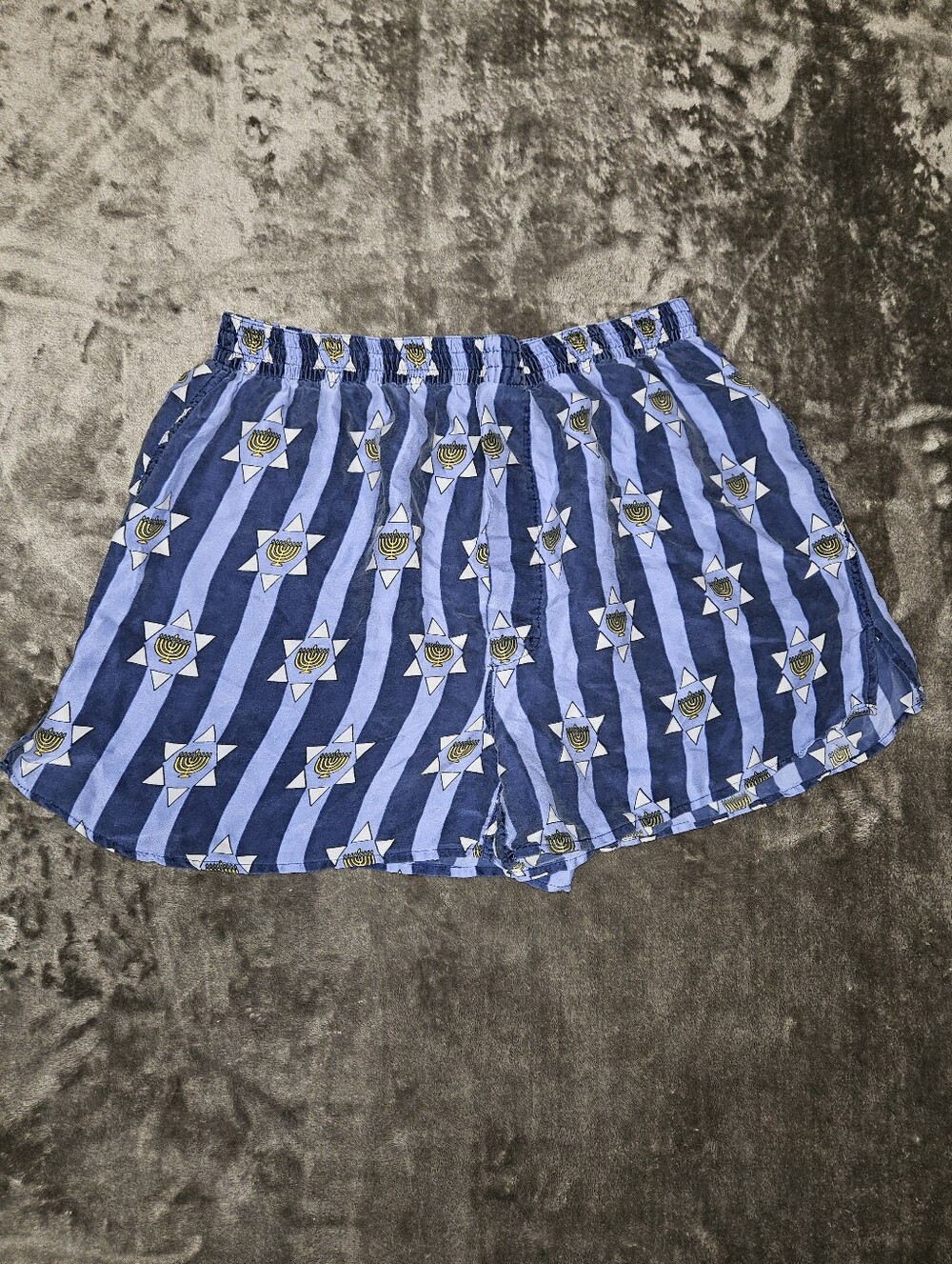 Silk Hanukkah Blue Striped Star Of David Print Womens Lounge Shorts Menorah M